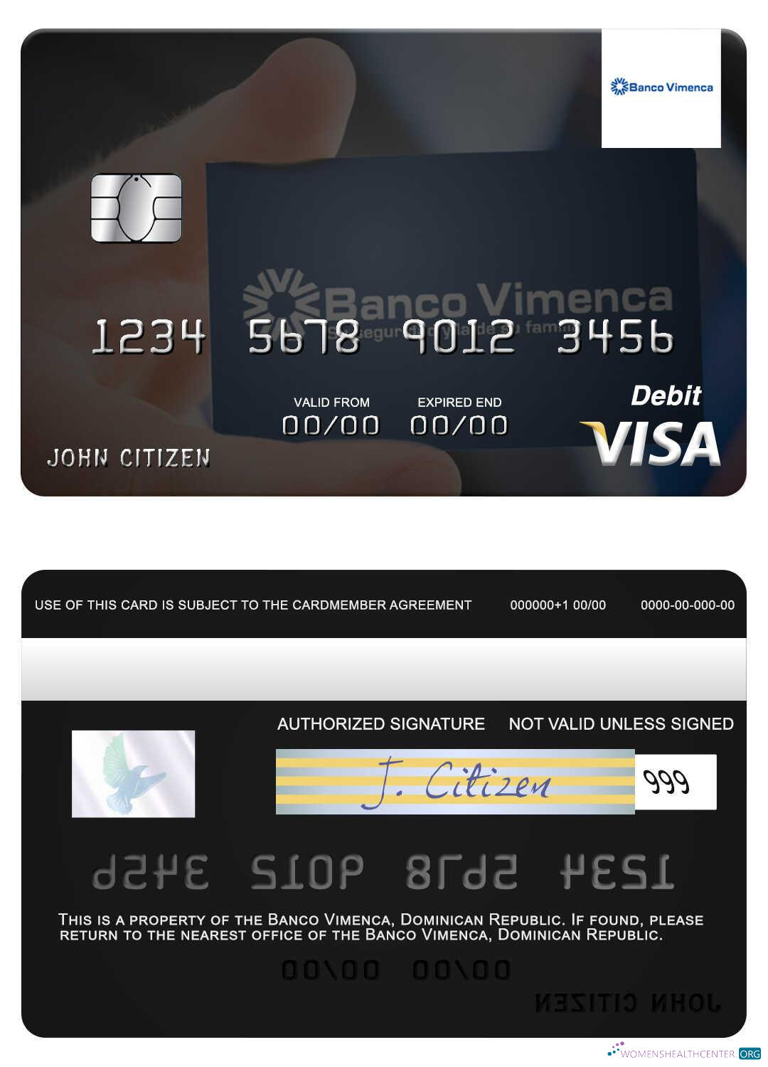 Download Dominican Republic Banco Vimecan visa debit card Photoshop template